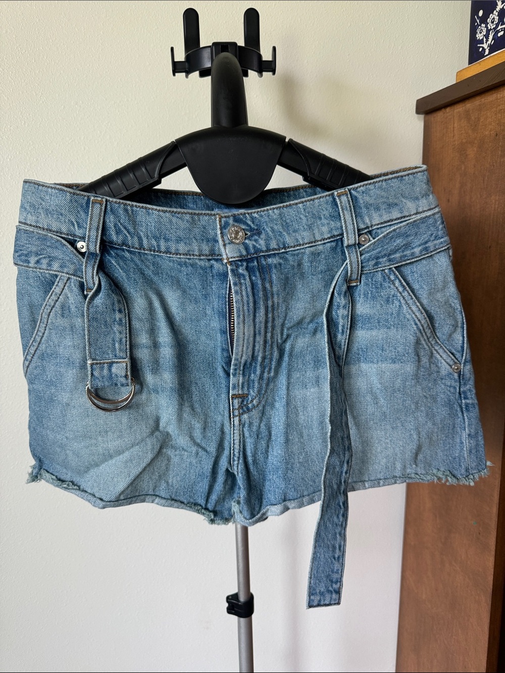 7 For All Mankind Light Blue Denim Tie-Belt Shorts